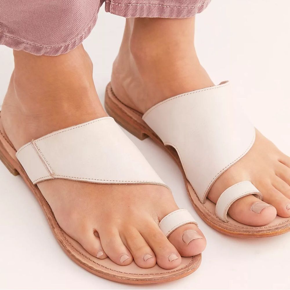Free People Sant Antoni Leather Slide Sandals in White